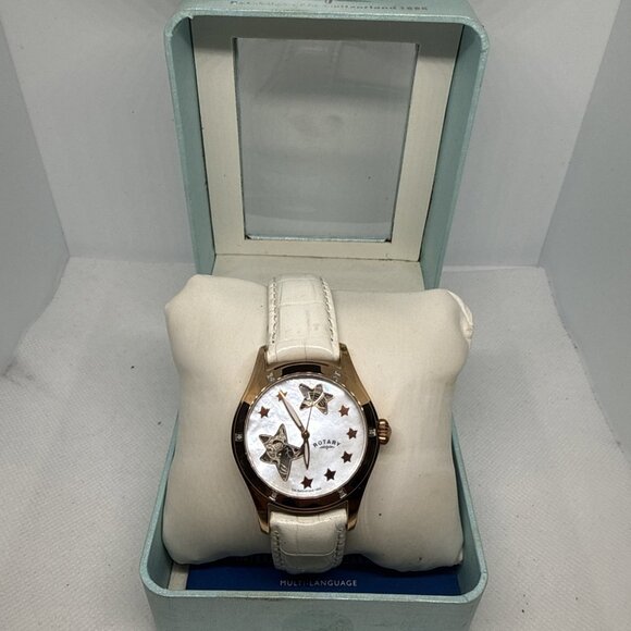 Rotary Accessories - Ladies Rotary Diamond Watch RLS00029/41 Rose Gold Plated White Leather Swiss